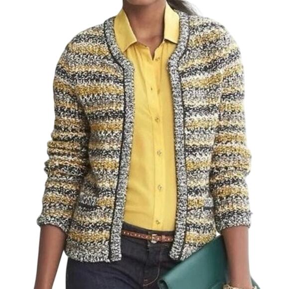 Banana Republic Sz S Chartreuse Tweed Sweater Cardigan Jacket Chunky Knit Glam - Picture 2 of 16